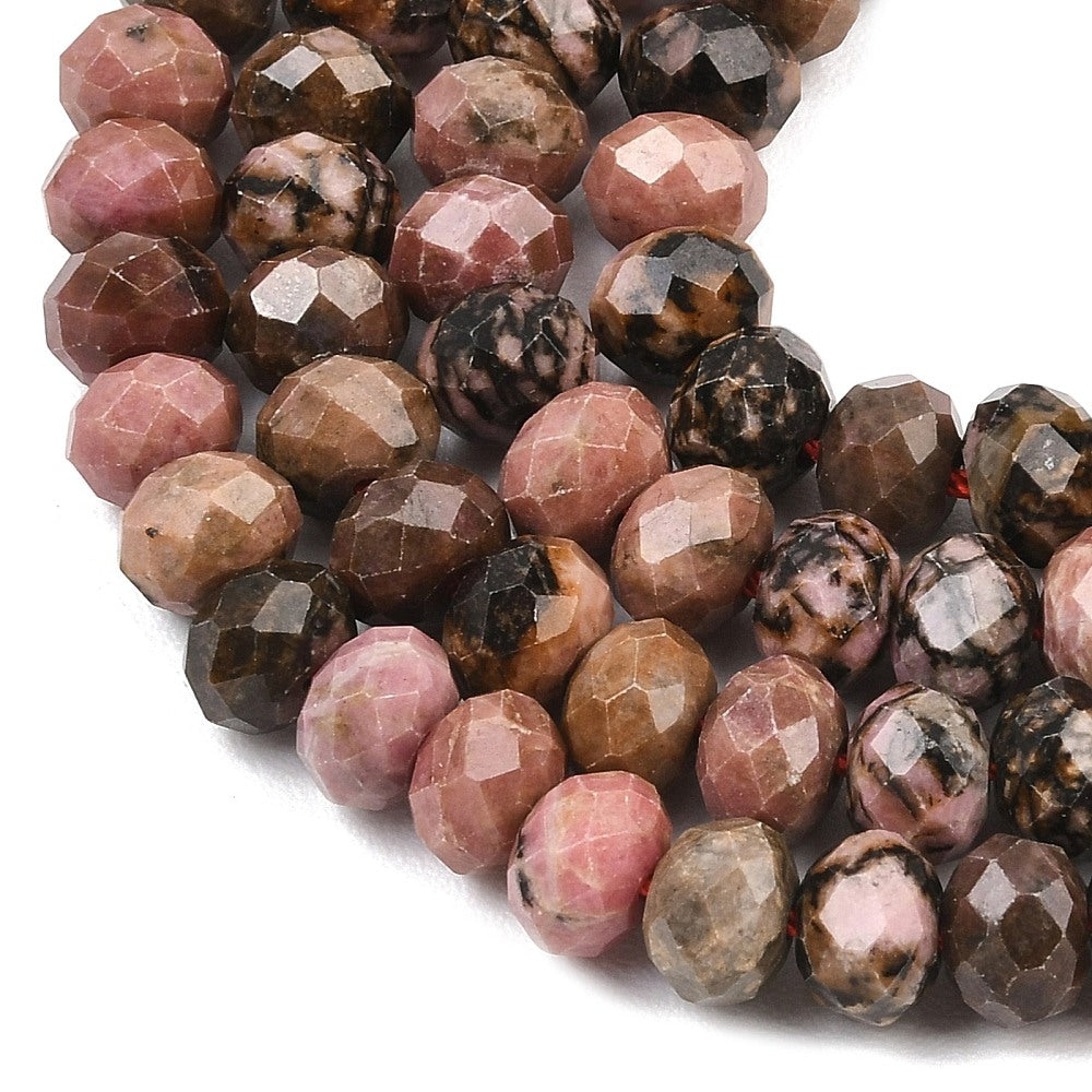 Rhodonite Natural Faceted Rondelle Beads | The Pink Bead Shop Canada
