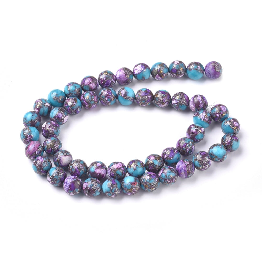 Silver Line Turquoise & Charoite Beads – 8–8.5mm Round The PInk Bead Shop