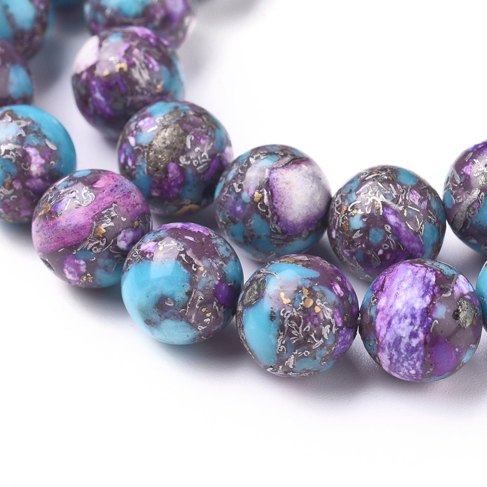 Silver Line Turquoise & Charoite Beads – 8–8.5mm Round The PInk Bead Shop