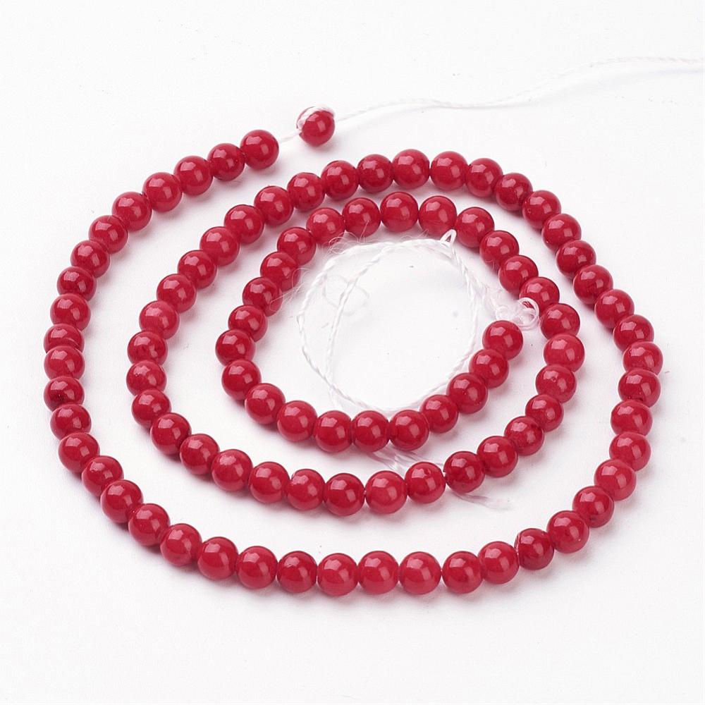 Natural Mashan Jade Beads Strands – Dyed, Round, Red, 4mm & 8mm, Hole: 1mm, Approx. 98pcs/Strand (4mm) & 50pcs/Strand (8mm), 15.7” The Pink Bead Shop
