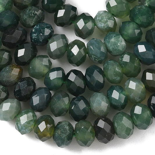 Moss Agate Natural Faceted Rondelle Beads – 5.5–6.5mm | The Pink Bead Shop Canada