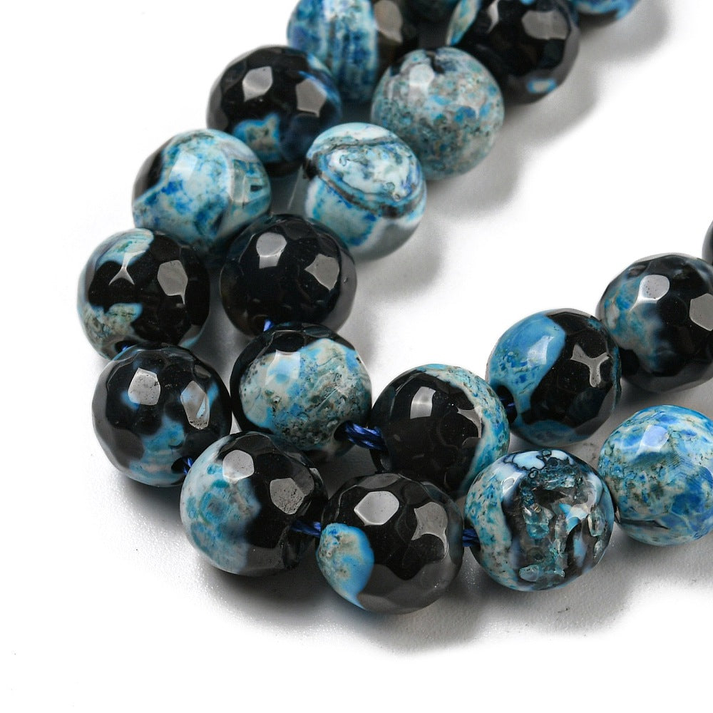 Fire Crackle Deep Sky Blue Agate Beads – Faceted Round 8mm | The Pink Bead Shop Canada
