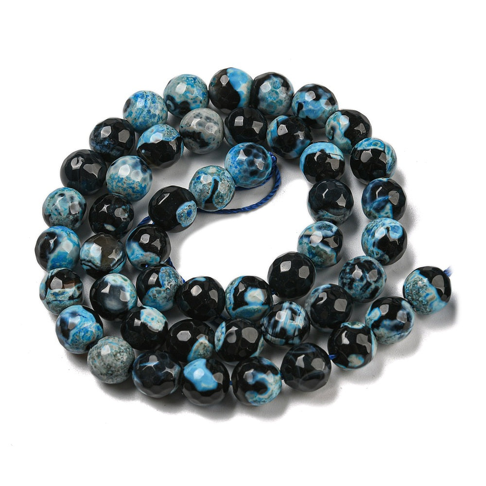 Fire Crackle Deep Sky Blue Agate Beads – Faceted Round 8mm | The Pink Bead Shop Canada