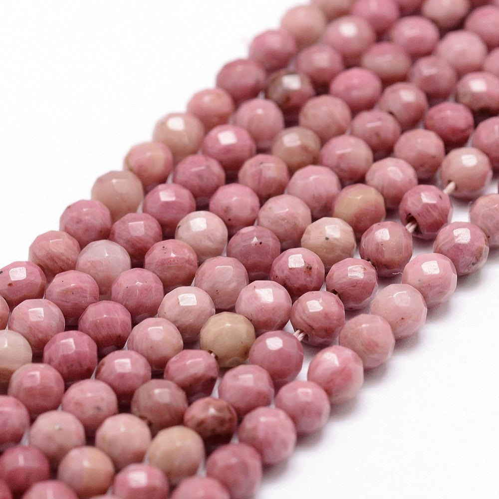 Rhodonite Faceted Gemstone Beads – 4mm | The Pink Bead Shop Canada
