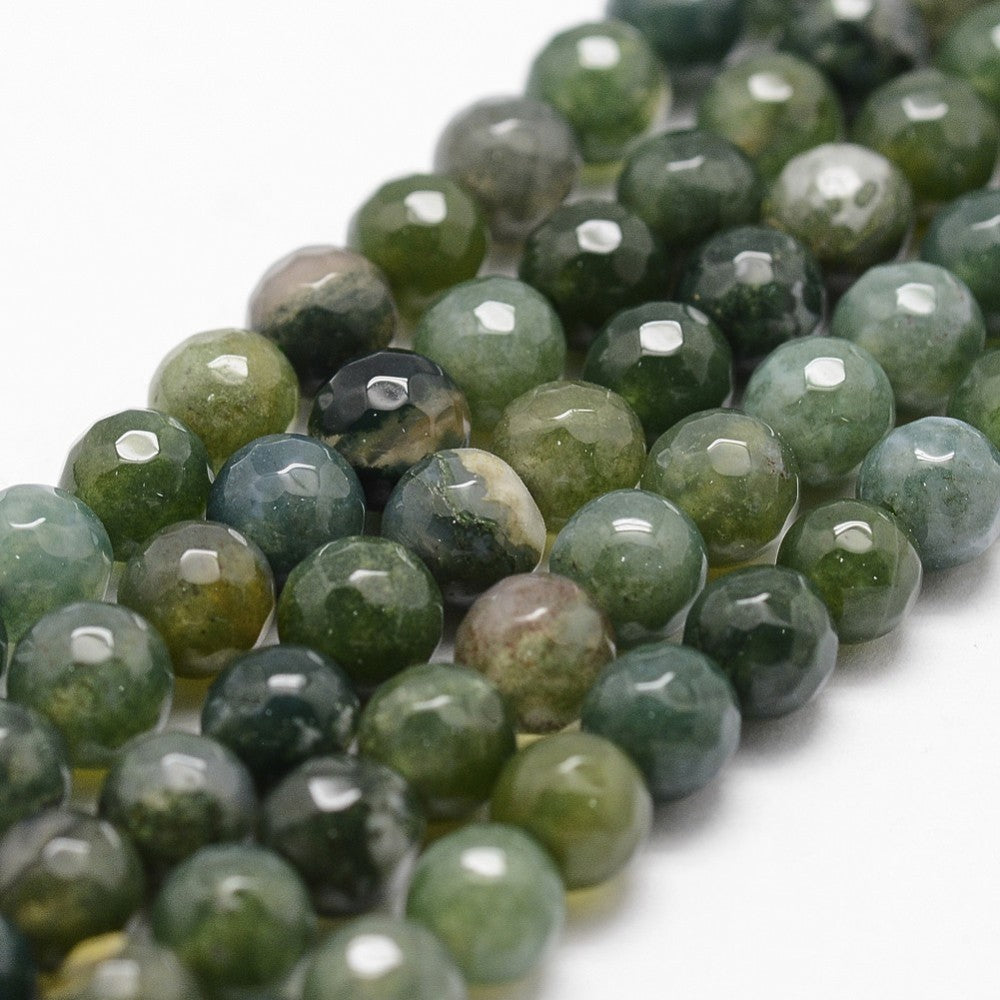 Moss Agate Faceted Gemstone Beads – 6mm | The Pink Bead Shop Canada