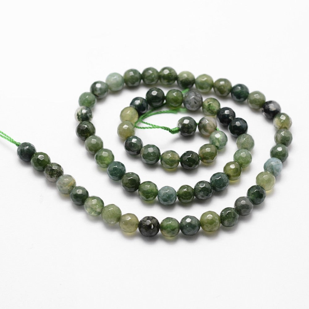 Moss Agate Faceted Gemstone Beads – 6mm | The Pink Bead Shop Canada