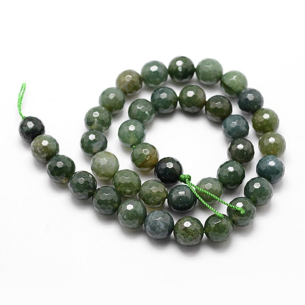 Moss Agate Beads Natural– 8mm Faceted Round | The Pink Bead Shop Canada
