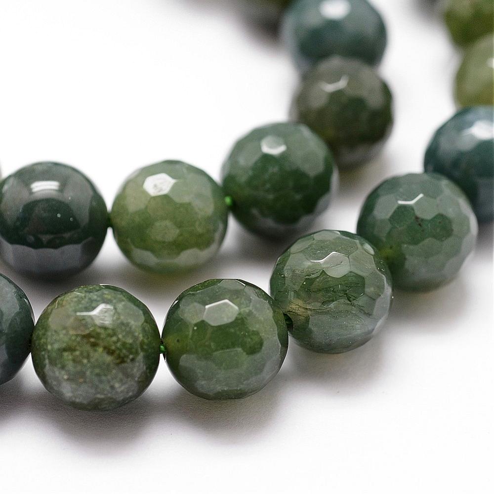 Moss Agate Beads Natural– 8mm Faceted Round | The Pink Bead Shop Canada