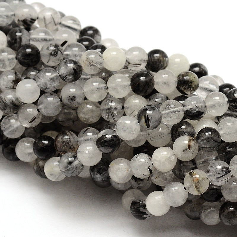 Black Rutilated Quartz Natural  Round Beads – 6mm & 8mm | The Pink Bead Shop Canada