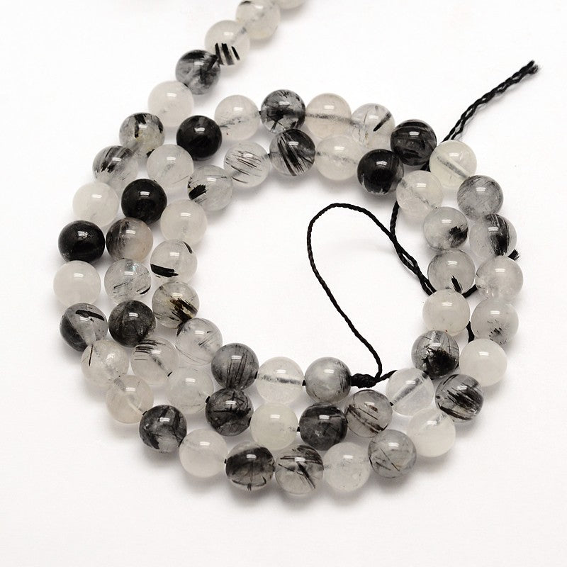 Black Rutilated Quartz Natural  Round Beads – 6mm & 8mm | The Pink Bead Shop Canada