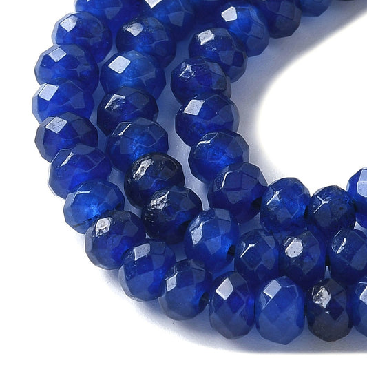 Dyed Malaysia Jade Rondelle Beads 4mm | Faceted Dark Blue Gemstone Strands | The Pink Bead Shop Canada