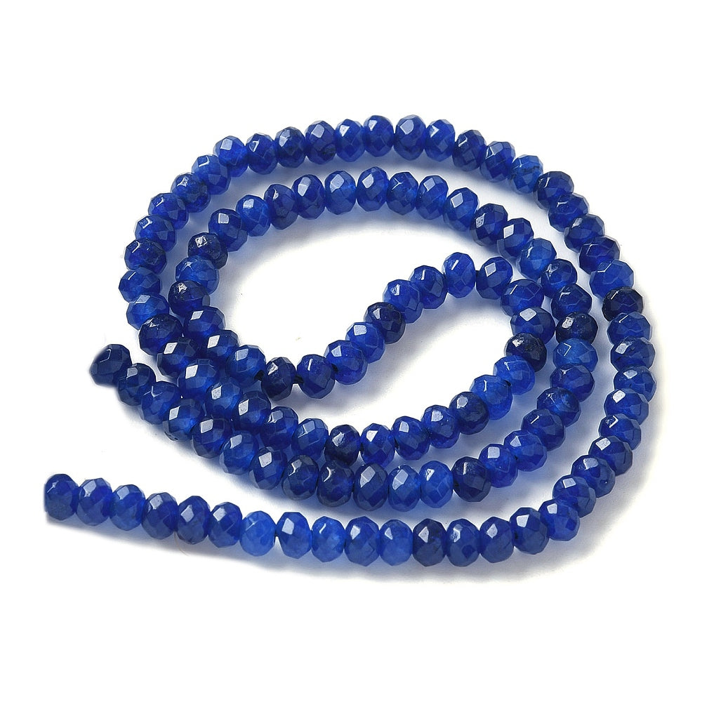 Dyed Malaysia Jade Rondelle Beads 4mm | Faceted Dark Blue Gemstone Strands | The Pink Bead Shop Canada