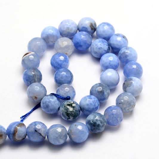 Fire Crackle Agate Dyed Natural Faceted Round Beads 8mm Cornflower Blue | The Pink Bead Shop Canada