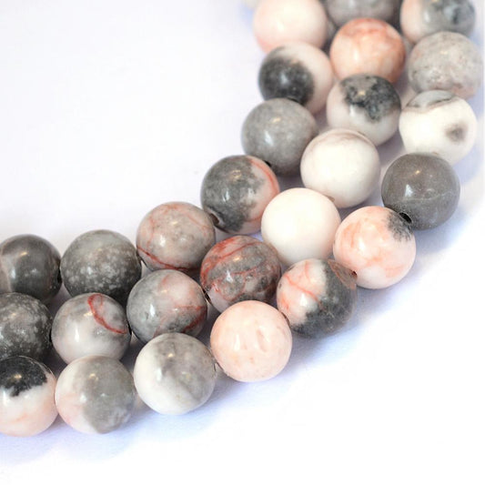 Pink Zebra Jasper Natural Bead Strands – Round, 6–6.5mm & 8–9mm, Hole 1mm The Pink Bead Shop
