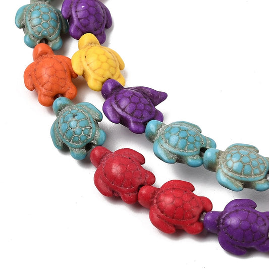 Turtle Beads | Synthetic Turquoise Carved Beads 10–11mm | Mixed Colour Strands | The Pink Bead Shop Canada