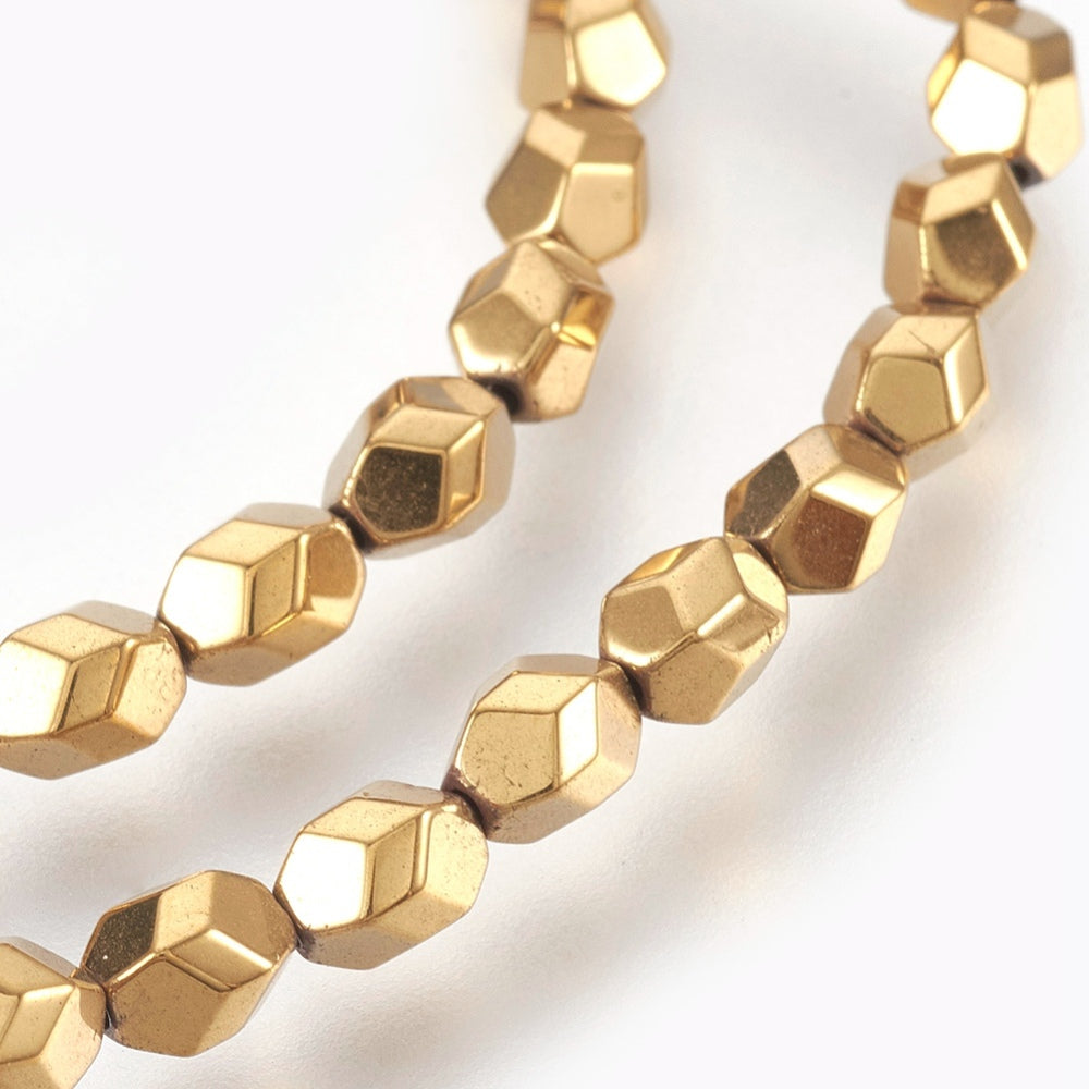 Gold Hematite Beads | Faceted Oval 5x4mm Electroplated Hematite Strands | The Pink Bead Shop Canada