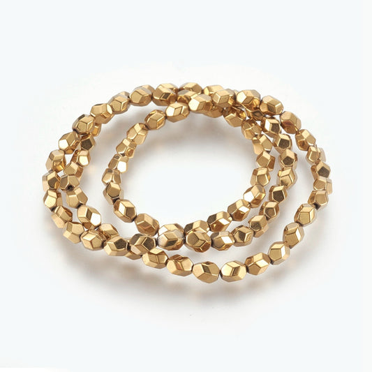 Gold Hematite Beads | Faceted Oval 5x4mm Electroplated Hematite Strands | The Pink Bead Shop Canada