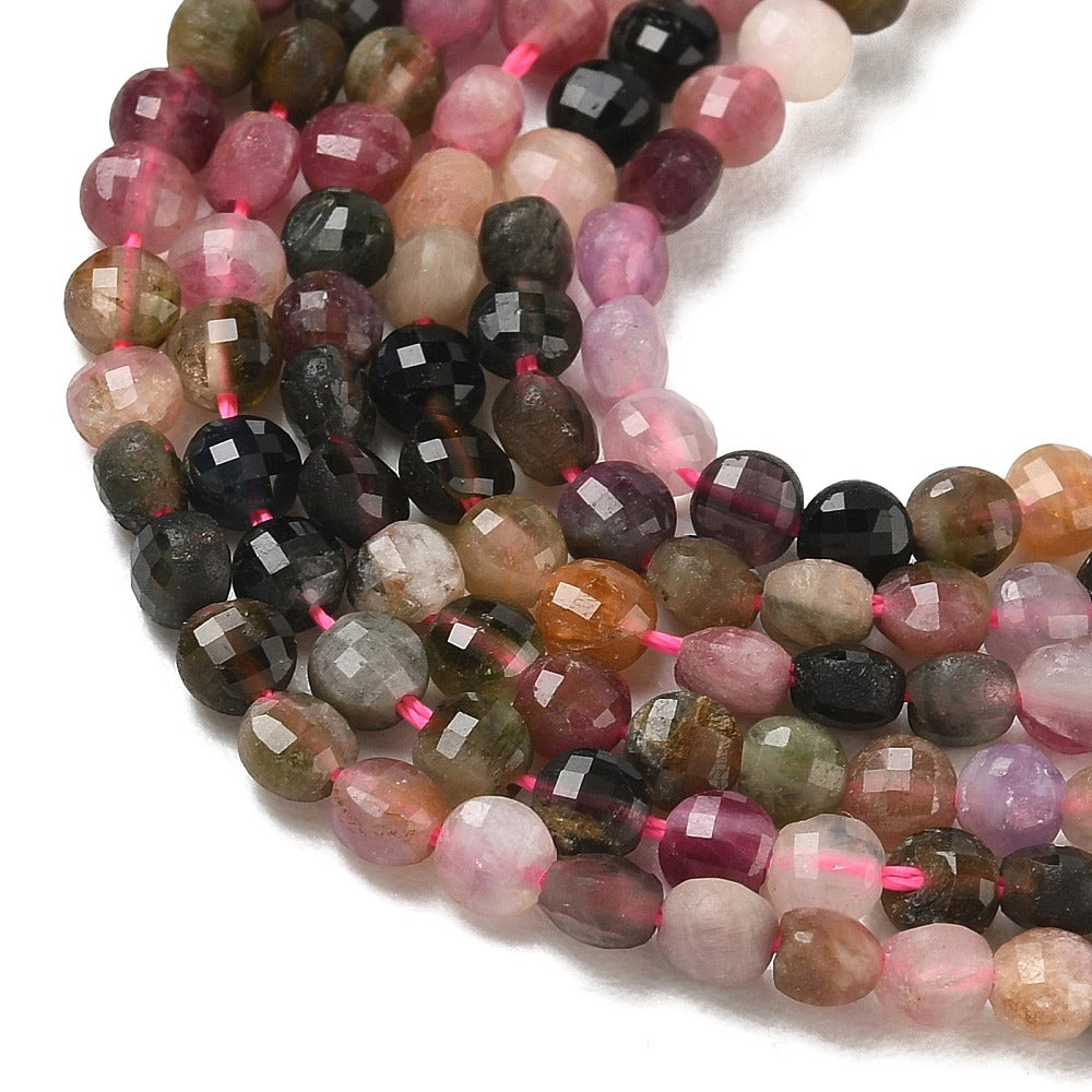 Tourmaline Faceted Coin Beads 4mm Natural Multicolour | The Pink Bead Shop Canada