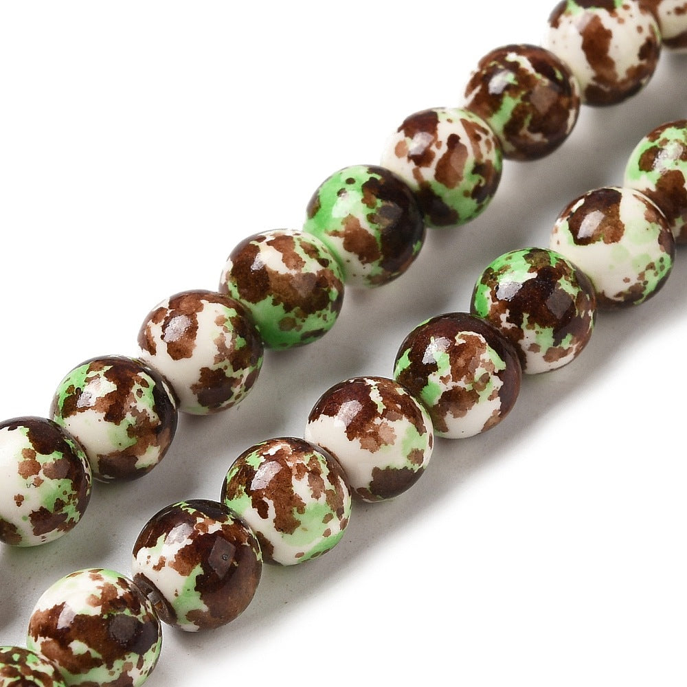 Coconut Brown Camouflage Turquoise Beads – Dyed Synthetic Turquoise, 8mm Round The Pink Bead Shop