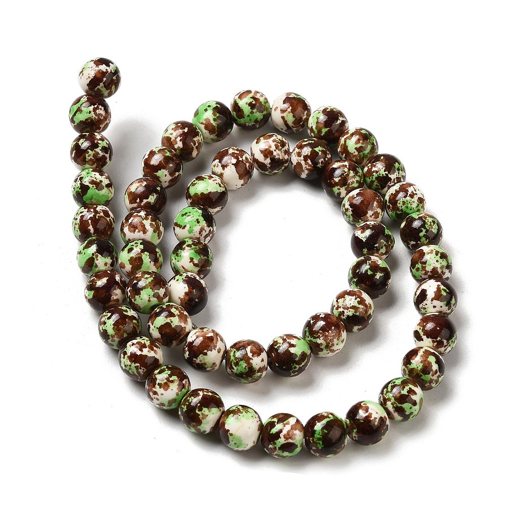 Coconut Brown Camouflage Turquoise Beads – Dyed Synthetic Turquoise, 8mm Round The Pink Bead Shop