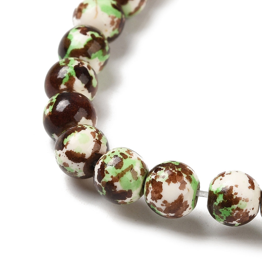 Coconut Brown Camouflage Turquoise Beads – Dyed Synthetic Turquoise, 8mm Round The Pink Bead Shop