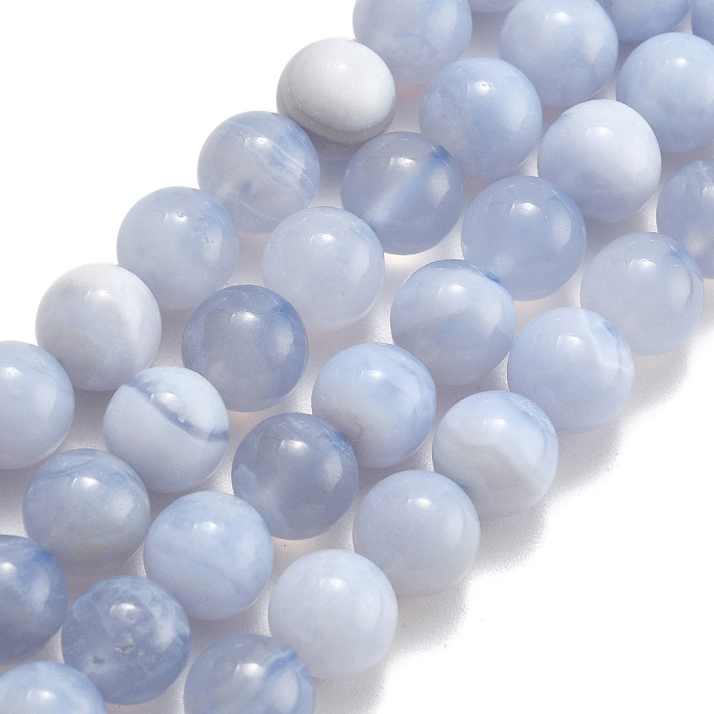 Blue Lace Agate 8mm Natural Round Gemstone Beads | The Pink Bead Shop Canada