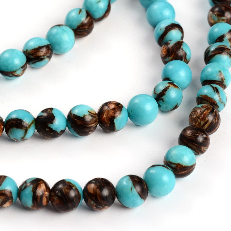 Assembled Bronzites and Synthetic Turquoise Round Beads 8mm | The Pink Bead Shop Canada