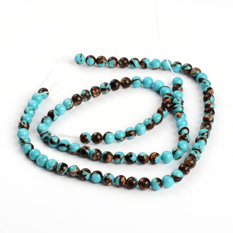 Assembled Bronzites and Synthetic Turquoise Round Beads 8mm | The Pink Bead Shop Canada