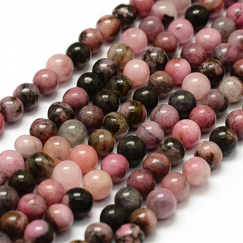 Natural Rhodonite Beads Strands – Round, 8mm, Hole: 1mm, Approx. 45–48pcs/Strand, 15” The Pink Bead Shop