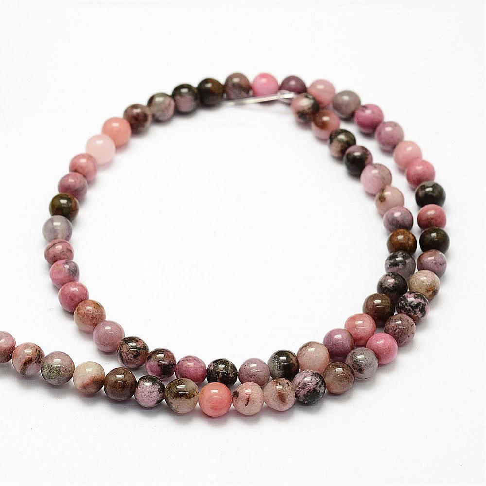 Natural Rhodonite Beads Strands – Round, 8mm, Hole: 1mm, Approx. 45–48pcs/Strand, 15” The Pink Bead Shop