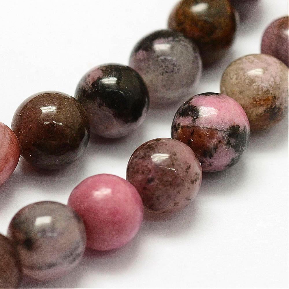 Natural Rhodonite Beads Strands – Round, 8mm, Hole: 1mm, Approx. 45–48pcs/Strand, 15” The Pink Bead Shop