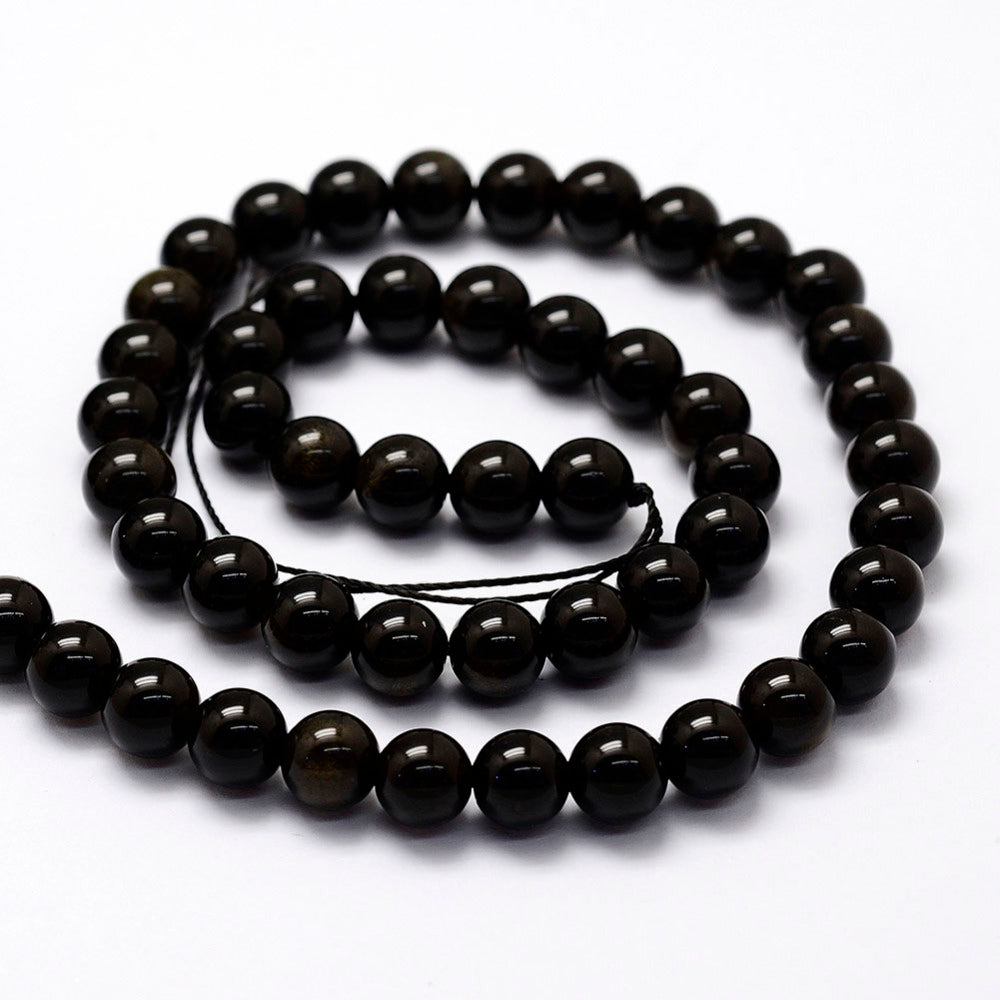 Natural Golden Sheen Obsidian Round Gemstone Bead Strands | 4mm 6mm 8mm | The Pink Bead Shop Canada