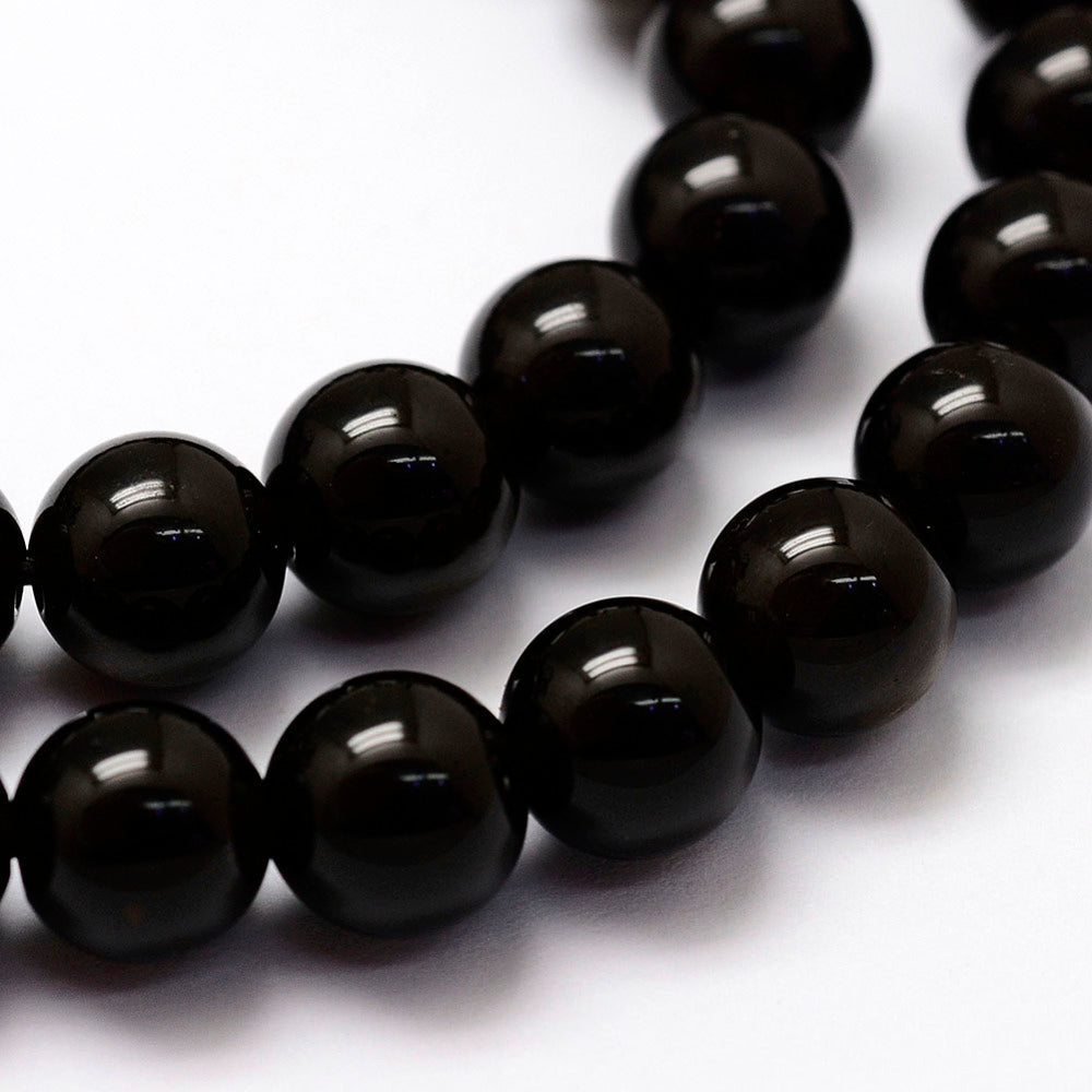 Natural Golden Sheen Obsidian Round Gemstone Bead Strands | 4mm 6mm 8mm | The Pink Bead Shop Canada