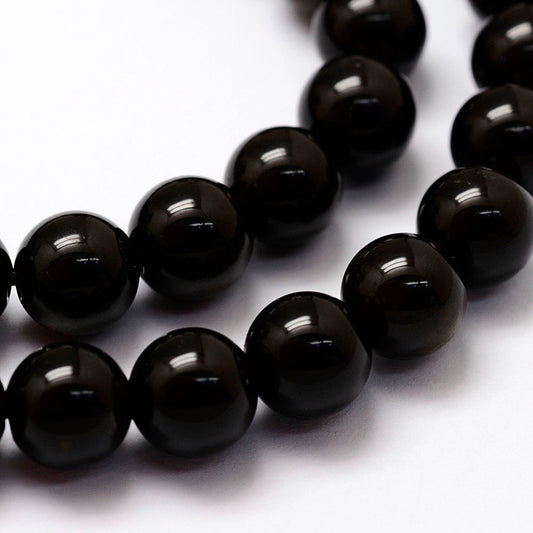Natural Golden Sheen Obsidian Round Gemstone Bead Strands | 4mm 6mm 8mm | The Pink Bead Shop Canada