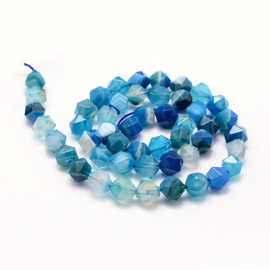 Natural Striped Agate Beads Strands – Star Cut, Faceted, Dyed & Heated, Light Blue, 8–8.5mm, Hole: 1mm, Approx. 48–50pcs/Strand, 14.9–15.1” The Pink Bead Shop