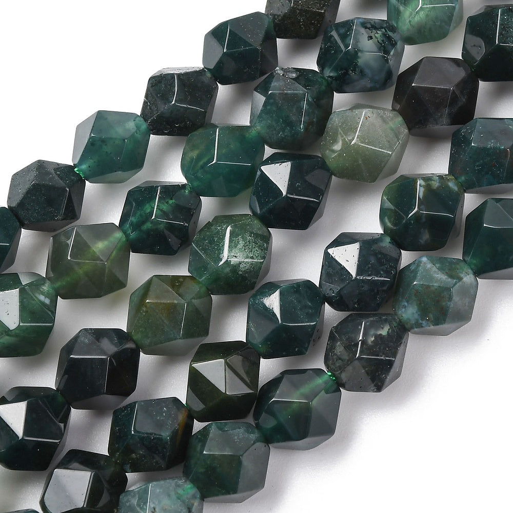 Moss Agate Beads – Star Cut, 8–8.5mm The Pink Bead Shop