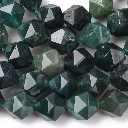 Moss Agate Beads – Star Cut, 8–8.5mm The Pink Bead Shop