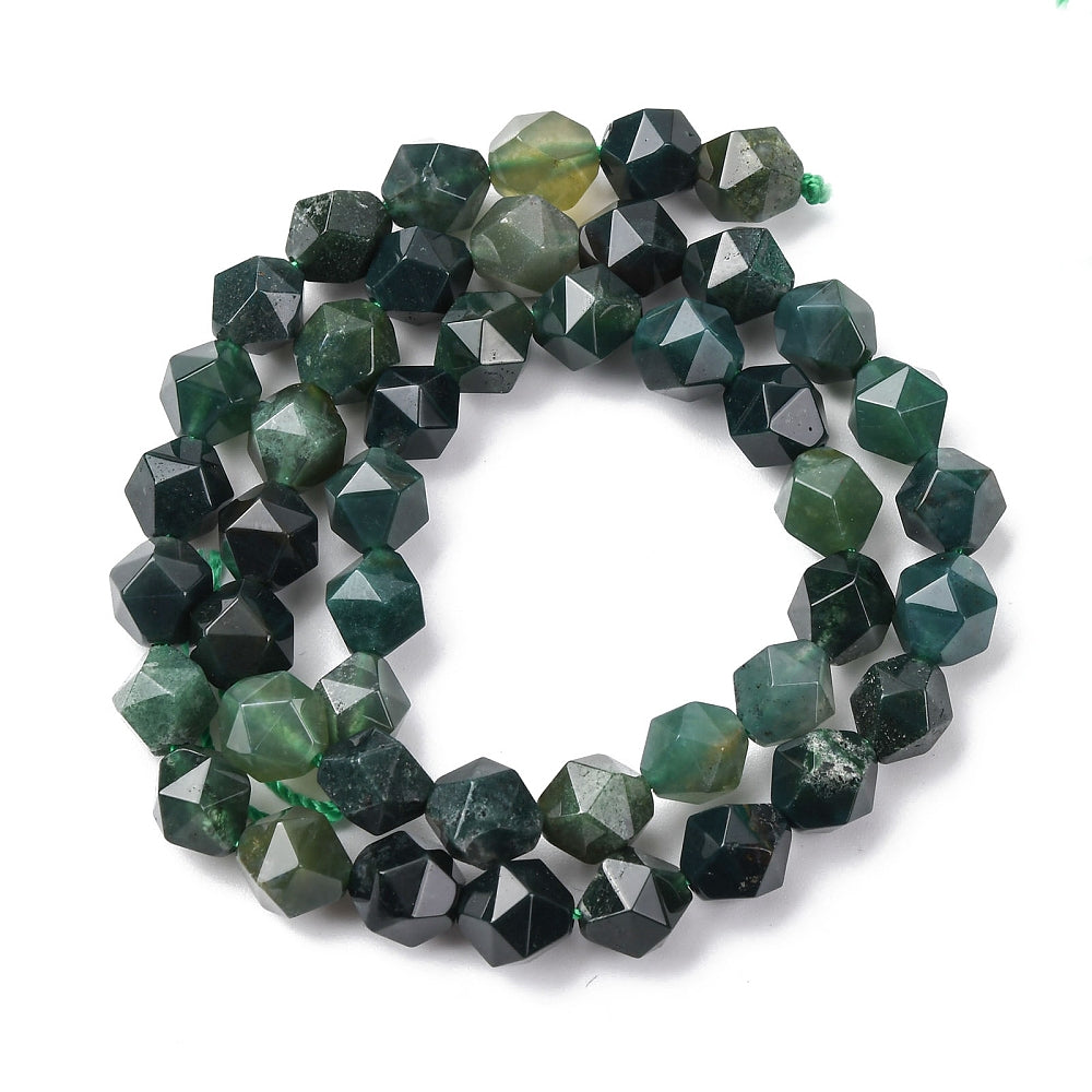 Moss Agate Beads – Star Cut, 8–8.5mm The Pink Bead Shop