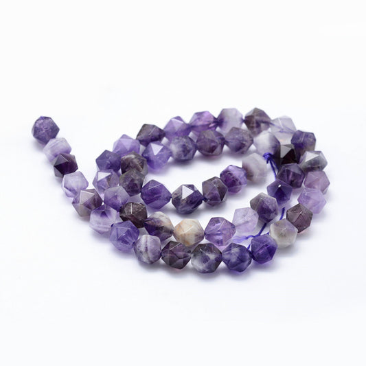 Natural Chevron Amethyst Beads Strands – Star Cut, Faceted, 8–8.5mm, Hole: 1mm, Approx. 48–50pcs/Strand, 14.9–15.1” The Pink Bead Shop