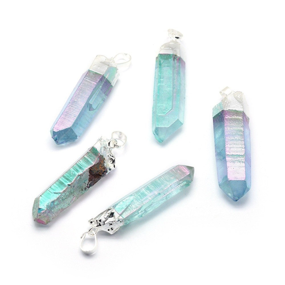 Faceted Quartz Crystal Point Pendant – AB Plated Bullet Style | The Pink Bead Shop Canada