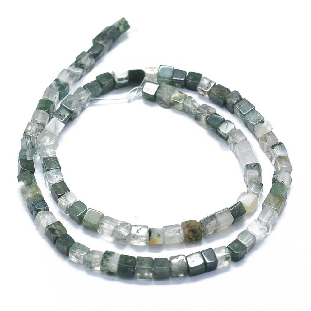 Moss Agate Cube Beads | Natural Faceted 3–5mm Gemstone Strands | The Pink Bead Shop Canada