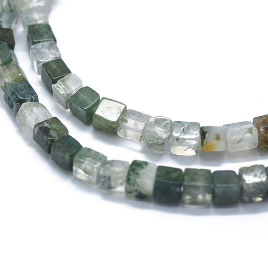 Moss Agate Cube Beads | Natural Faceted 3–5mm Gemstone Strands | The Pink Bead Shop Canada