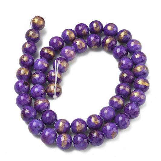 Mashan Jade Beads – Indigo with Gold Shimmer Round Gemstone Bead Strand (8mm) The Pink Bead Shop