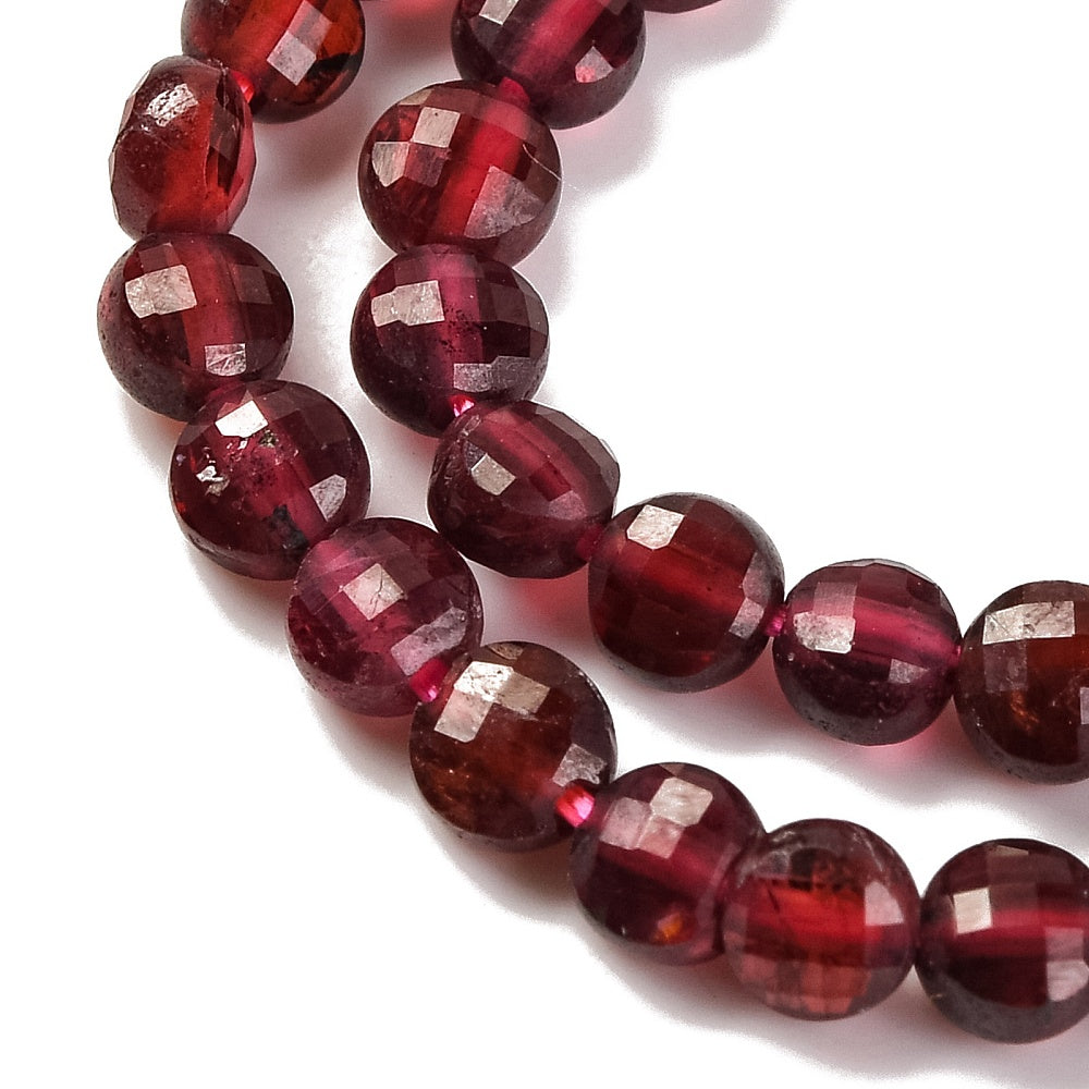 Natural Garnet Faceted Coin Beads 4x3mm | The Pink Bead Shop Canada