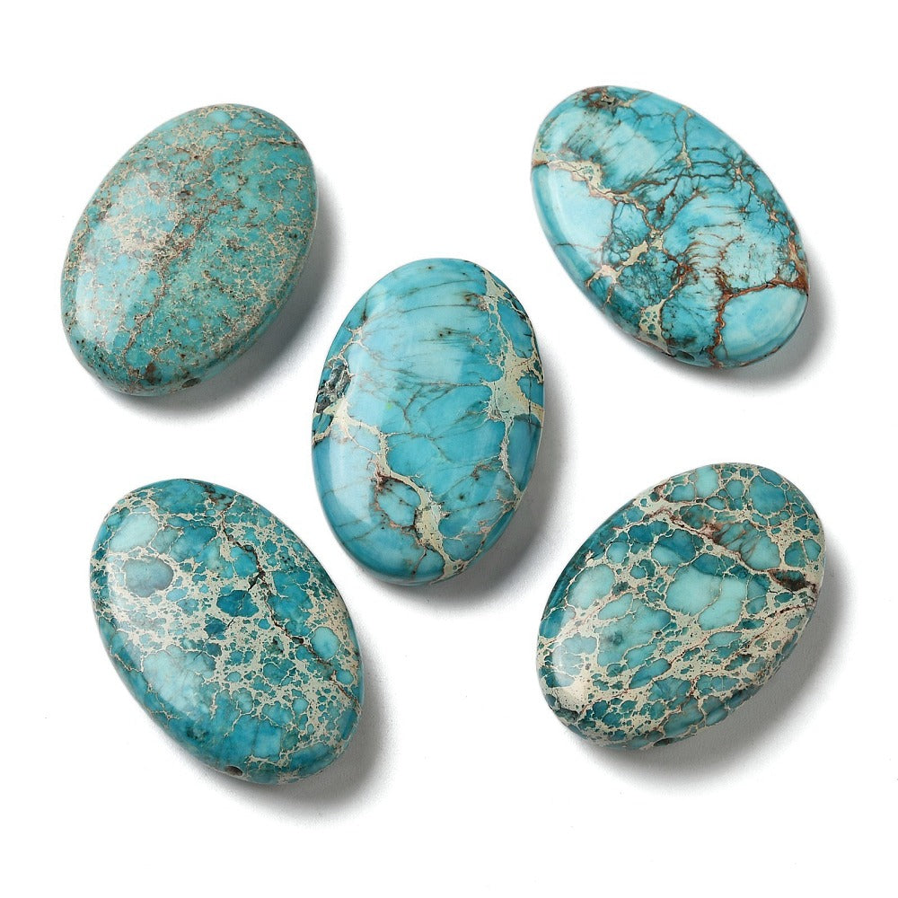 Turquoise Regalite Jasper Top Drilled Oval Pendants – 32–35mm The Pink Bead Shop