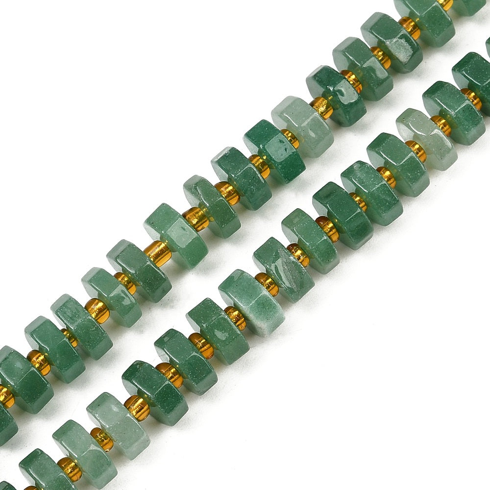 Natural Green Aventurine Faceted Disc Heishi Beads with Seed Beads Strand | The Pink Bead Shop Canada