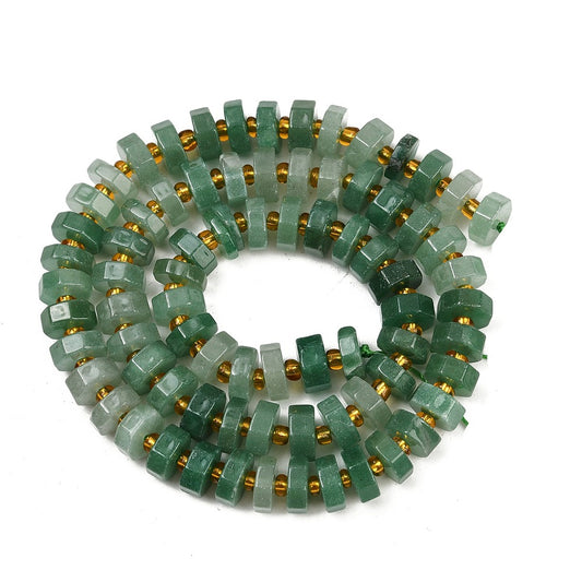 Natural Green Aventurine Faceted Disc Heishi Beads with Seed Beads Strand | The Pink Bead Shop Canada