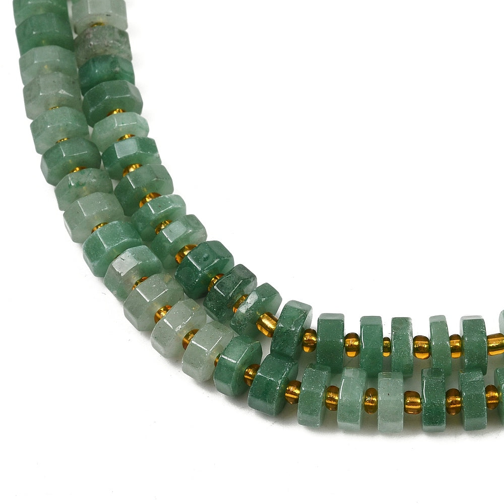 Natural Green Aventurine Faceted Disc Heishi Beads with Seed Beads Strand | The Pink Bead Shop Canada