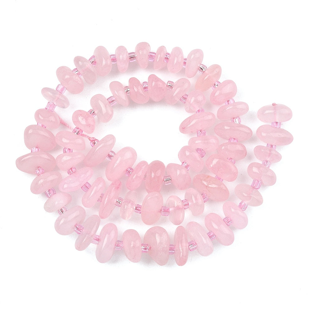 Rose Quartz Natural Chip Beads with Seed Beads Strand | The Pink Bead Shop Canada