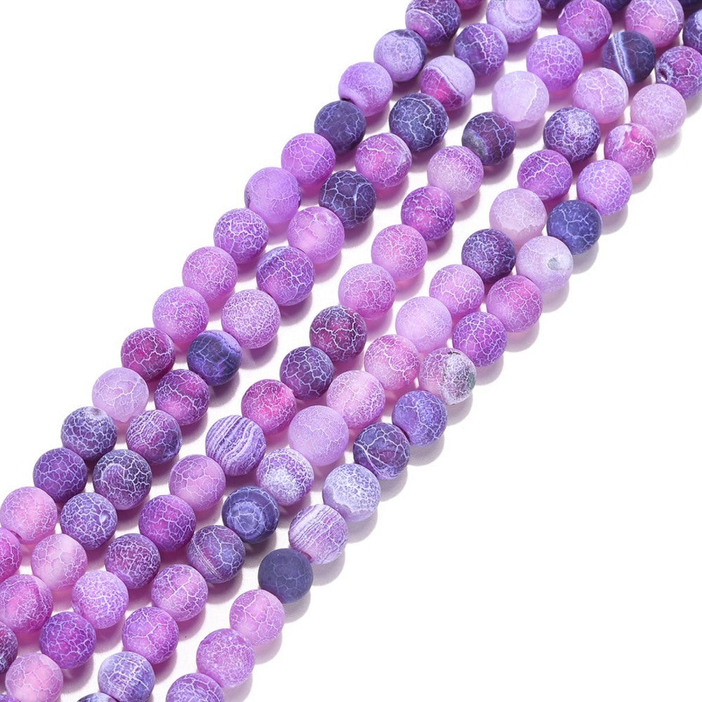 Natural Crackle Agate Beads Strands – Dyed, Round, Grade A, Purple, 6mm, Hole: 1mm, Approx. 63pcs/Strand, 14” The Pink Bead Shop